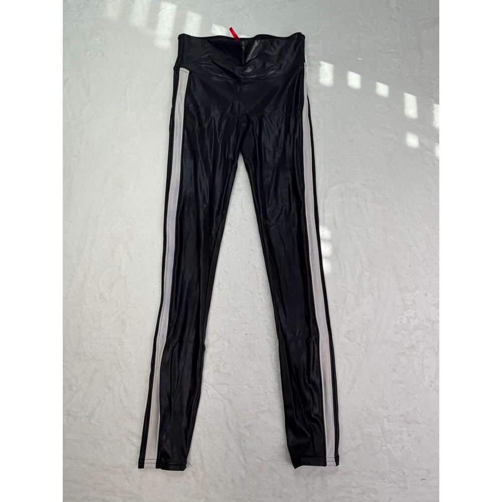 SPANX Faux Leather Side Stripe Leggings Black White Size Small